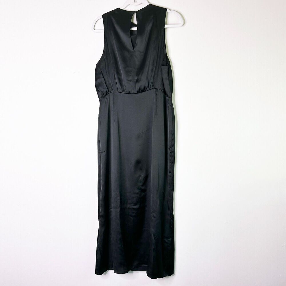 PRETTY LAVISH Dress Women 16 Curve Black Satin Empire High Neck Split Midi NWT - Picture 2 of 12